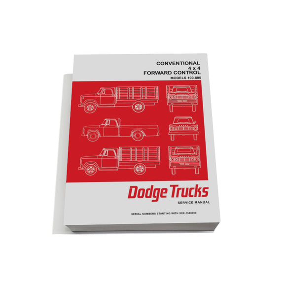 New 1966 Dodge Trucks Service Manual - Models 100-800 Conventional, 4x4, Forward Control - RBK-508