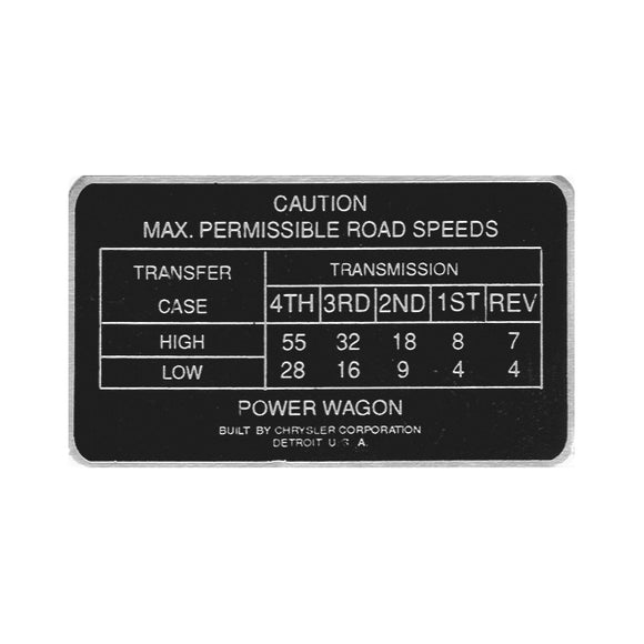 Data Plate #33 - WM300 Road Speed