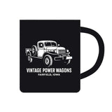 New Vintage Power Wagons Stainless Steel Mug – Black Finish, White Print - 14oz - PWM-2025-BW