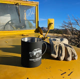New Vintage Power Wagons Stainless Steel Mug – Black Finish, White Print - 14oz - PWM-2025-BW