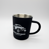 New Vintage Power Wagons Stainless Steel Mug – Black Finish, White Print - 14oz - PWM-2025-BW