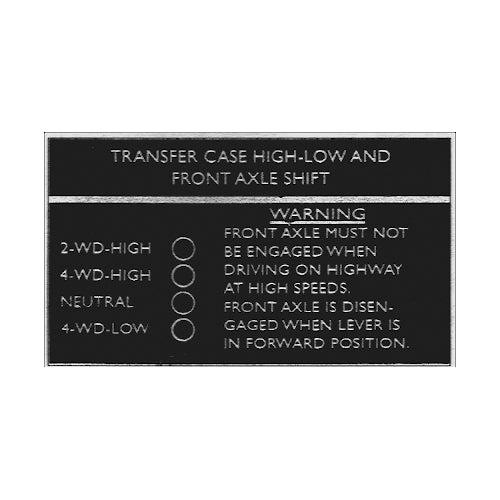 Split Case Transfer Case Shift Pattern Data Plate #36 - 1957-1960 W-100/200/300 Single Lever Transfer Case Sh ...