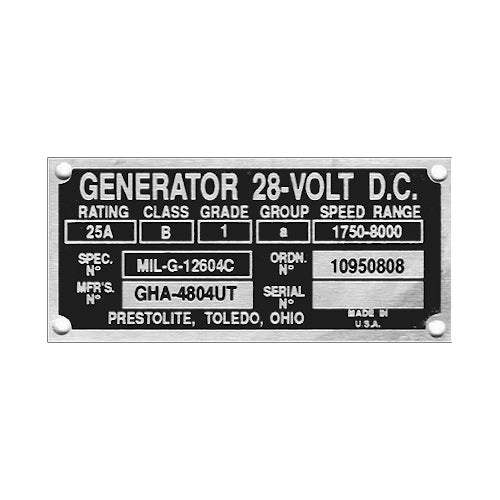 Data Plate #42 - M37 / M43 Generator