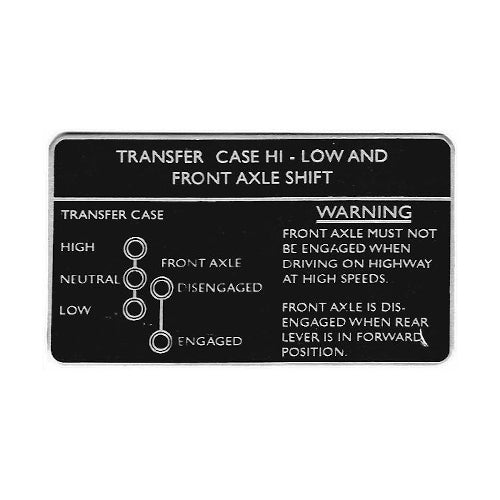 Data Plate #38 - 1961-68 W-100/200/300 Dual Lever Transfer Case Shift Pattern