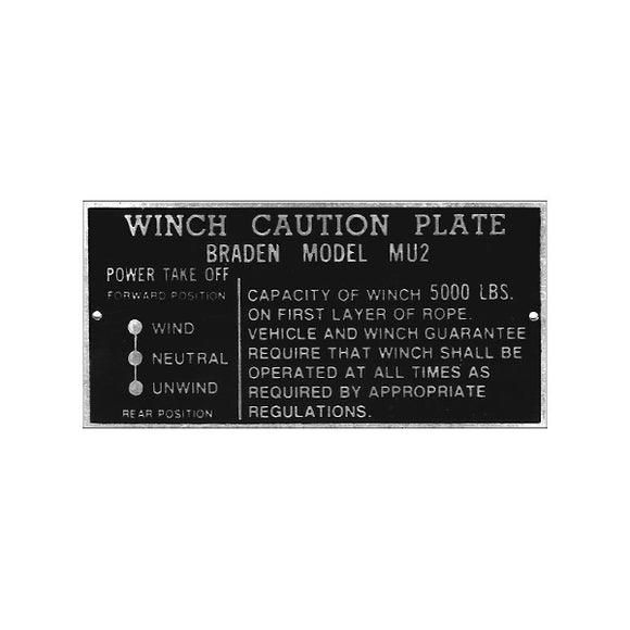 New Data Plate #08 - CC924645 - WWII WC 3/4 & 1-1/2 Ton  6x6 Winch [MU2]