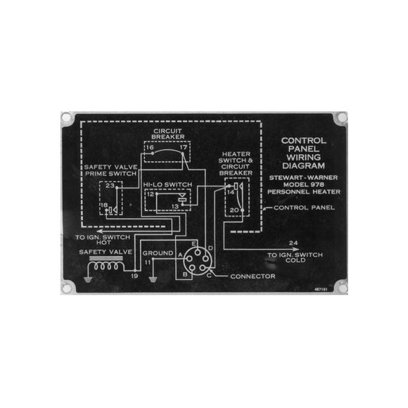 Data Plate #62 - USED Stewart / Warner 978 Personnel Heater Control Panel Wiring Diagram
