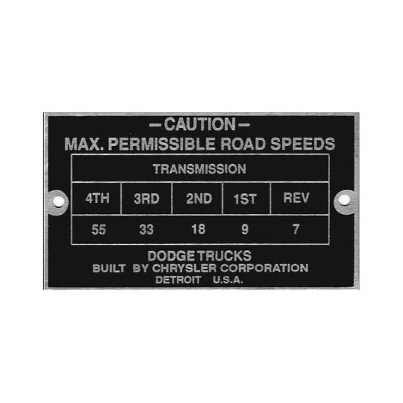 New Data Plate #04 - WWII WC 1/2 & 3/4 Ton Road Speed