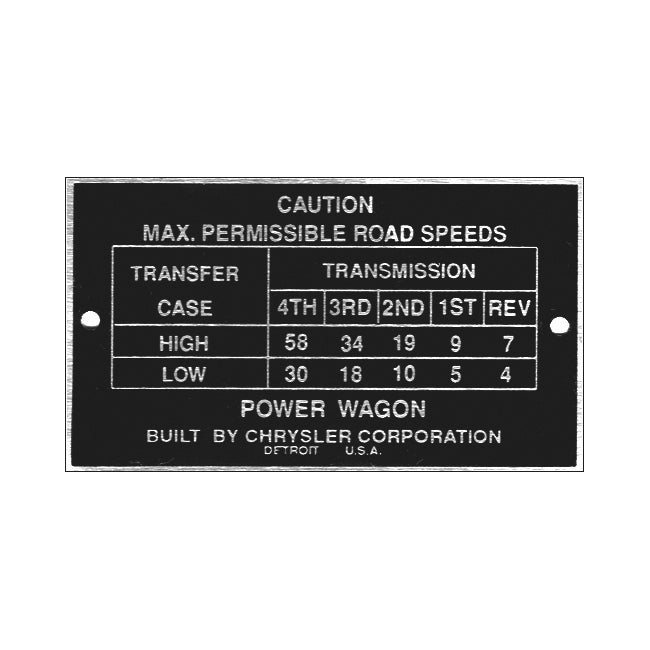 Wagon Speed Code Data Plate #13 - Late Power Wagon Road Speed – Vintage Power Wagons